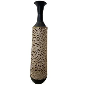 Vase beige noir metal-Home Bunch